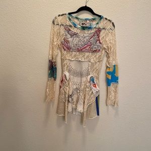 Artistic tunic top of lace, sequins, interesting fabrics